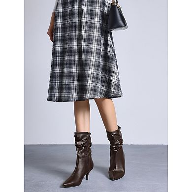 Pointed Toe Slouch Kitten Heel Boot Mid-Calf Boots for Women