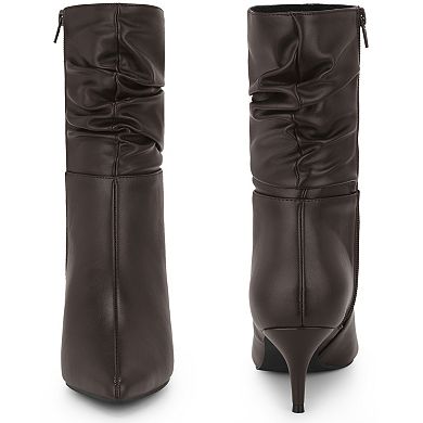 Pointed Toe Slouch Kitten Heel Boot Mid-Calf Boots for Women