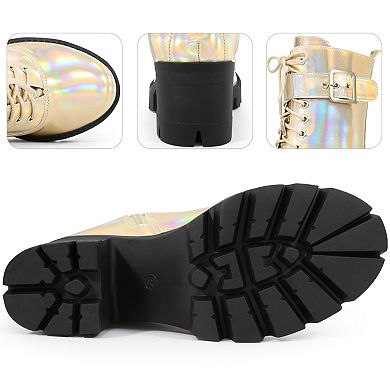 Platform Lace Up Round Toe Chunky Heel Combat Boots for Women