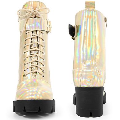 Platform Lace Up Round Toe Chunky Heel Combat Boots for Women