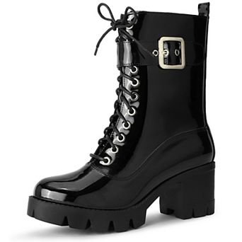 Platform Lace Up Round Toe Chunky Heel Combat Boots for Women