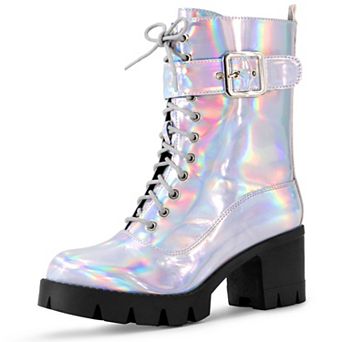 Platform Lace Up Round Toe Chunky Heel Combat Boots for Women