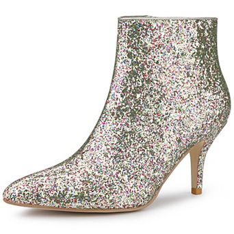 Women's Glitter Pointed Toe Stiletto Heel Ankle Boots