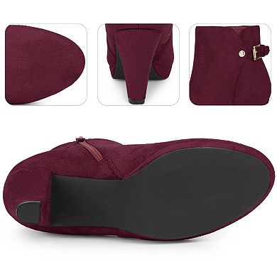 Low Platform Boots Round Toe Buckle Chunky Heel Ankle Booties for Women