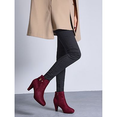 Low Platform Boots Round Toe Buckle Chunky Heel Ankle Booties for Women