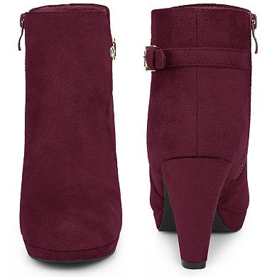 Low Platform Boots Round Toe Buckle Chunky Heel Ankle Booties for Women