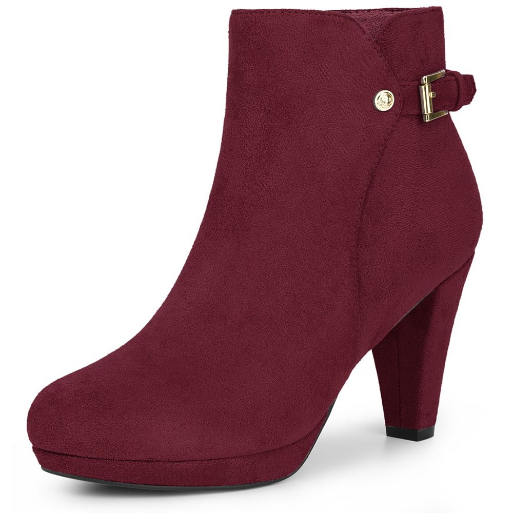 Round Toe Platform Chunky Buckle Zipper Ankle Boots
