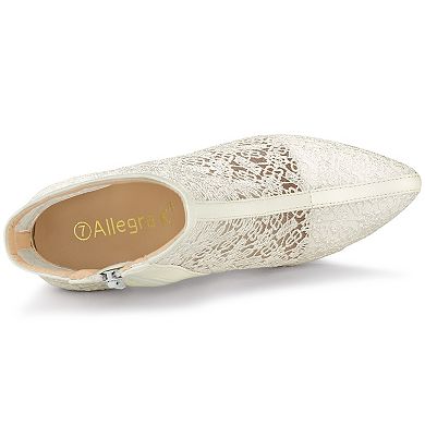 Women's Floral Embroidered Stiletto Heels Lace Ankle Boots