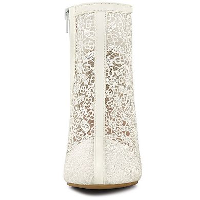 Women's Floral Embroidered Stiletto Heels Lace Ankle Boots