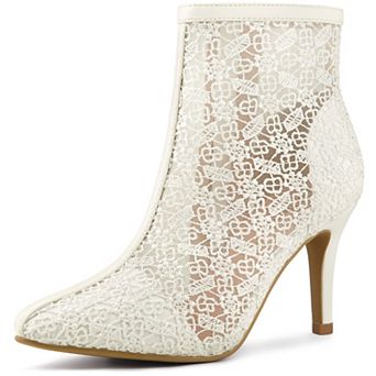 Women's Floral Embroidered Stiletto Heels Lace Ankle Boots