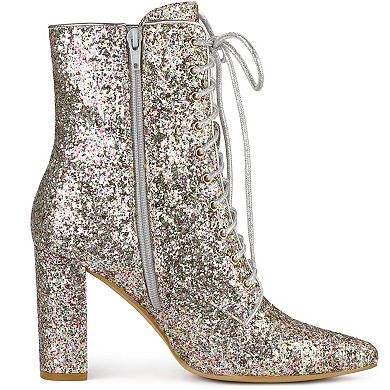 Women's Glitter Pointed Toe Block Heel Ankle Boots