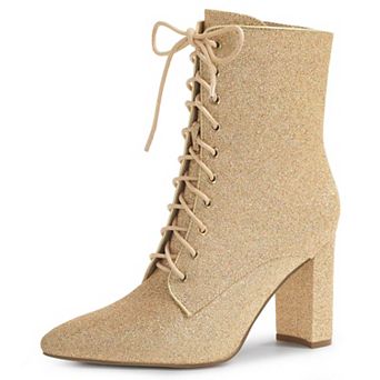 Women's Glitter Pointed Toe Block Heel Ankle Boots
