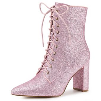 Women's Glitter Pointed Toe Block Heel Ankle Boots