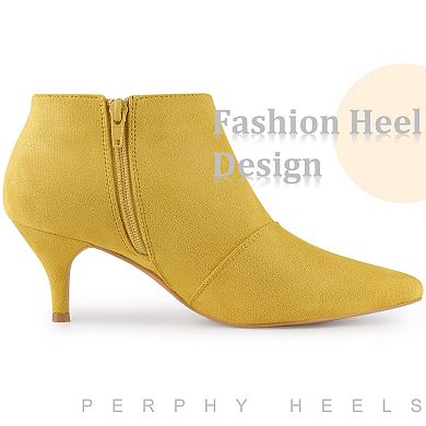 Pointed Toe Cutout Kitten Heel Ankle Booties for Women