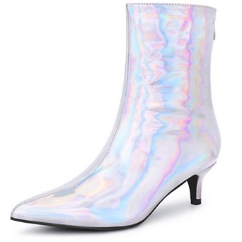 Metallic Kitten Low Heels Booties Pointed Toe Ankle Boots for Women