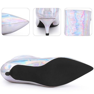 Metallic Kitten Low Heels Booties Pointed Toe Ankle Boots for Women