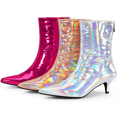 Metallic Kitten Low Heels Booties Pointed Toe Ankle Boots for Women