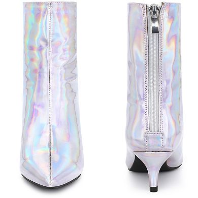 Metallic Kitten Low Heels Booties Pointed Toe Ankle Boots for Women