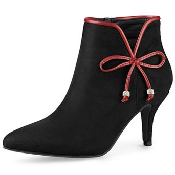Women's Bow Pointed Toe Stiletto Heel Ankle Boots