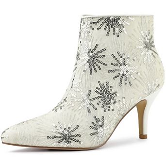 Women's Glitter Sparkle Lace Stiletto Heels Party Sequin Ankle Boots