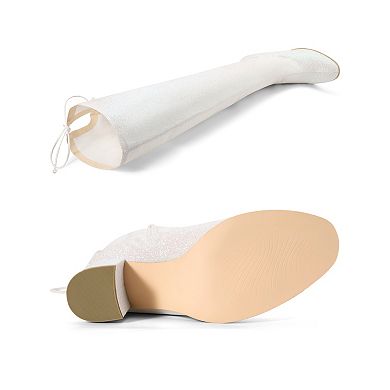 Women's Glitter Boots Round Toe Chunky Heel Over the Knee High Boots