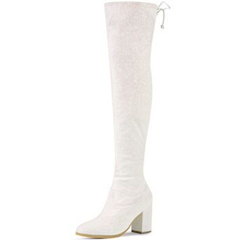 Women's Glitter Boots Round Toe Chunky Heel Over the Knee High Boots