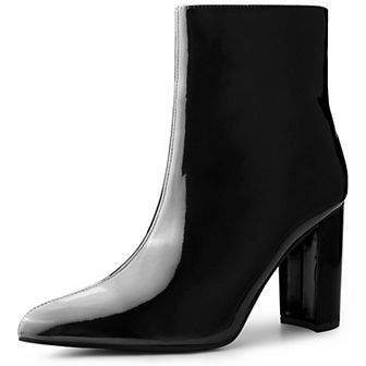 Pointed Toe Side Zip Chunky Heel Ankle Boots for Women