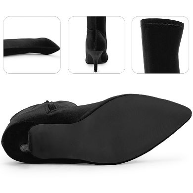 Faux Velvet Pointed Toe Stiletto Heels Over the Knee High Boots for Women