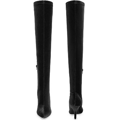 Faux Velvet Pointed Toe Stiletto Heels Over the Knee High Boots for Women