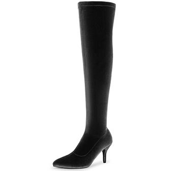 Faux Velvet Pointed Toe Stiletto Heels Over the Knee High Boots for Women