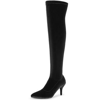 Faux Velvet Pointed Toe Stiletto Heels Over the Knee High Boots for Women