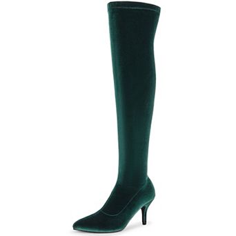 Faux Velvet Pointed Toe Stiletto Heels Over the Knee High Boots for Women