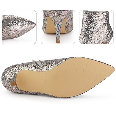 Glitter Sequin Pointed Toe Stiletto Heel Ankle Boots for Women