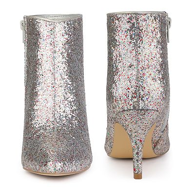 Glitter Sequin Pointed Toe Stiletto Heel Ankle Boots for Women