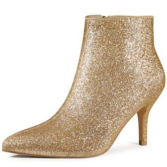 Glitter Sequin Pointed Toe Stiletto Heel Ankle Boots for Women