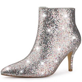Glitter Sequin Pointed Toe Stiletto Heel Ankle Boots for Women