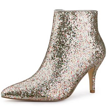 Glitter Sequin Pointed Toe Stiletto Heel Ankle Boots for Women