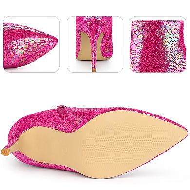 Snakeskin Printed Metallic Boots Pointed Toe Stiletto Heel Ankle Boots for Women