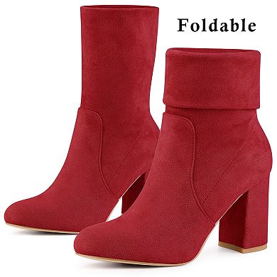 Stretch Foldable Sock Boot Round Toe Block Heel Ankle Boots for Women