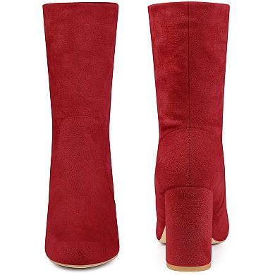 Stretch Foldable Sock Boot Round Toe Block Heel Ankle Boots for Women