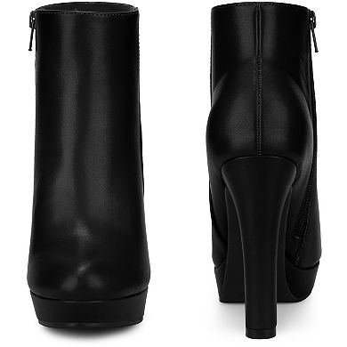 Platform Booties Round Toe Chunky High Heels Ankle Boots for Women