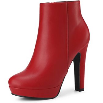 Platform Booties Round Toe Chunky High Heels Ankle Boots for Women