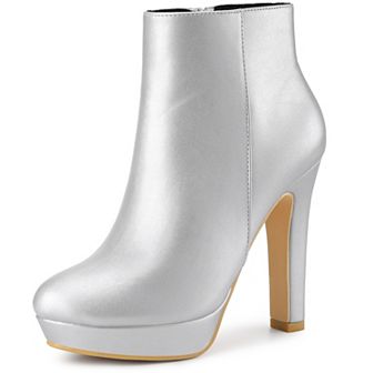 Platform Booties Round Toe Chunky High Heels Ankle Boots for Women