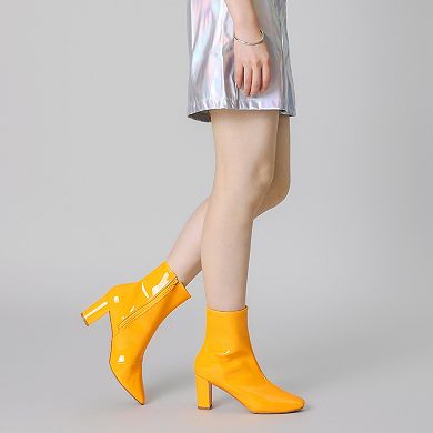 Women's Gogo Boots Square Toe Side Zip Chunky Heels Ankle Boots