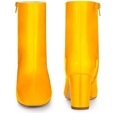 Women's Gogo Boots Square Toe Side Zip Chunky Heels Ankle Boots