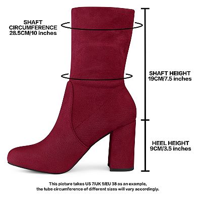 Stretch Foldable Sock Boot Round Toe Block Heel Ankle Boots for Women