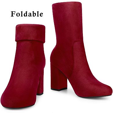 Stretch Foldable Sock Boot Round Toe Block Heel Ankle Boots for Women