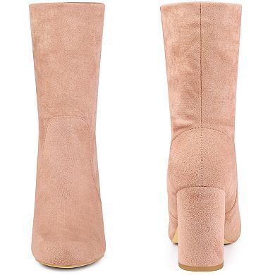 Stretch Foldable Sock Boot Round Toe Block Heel Ankle Boots for Women
