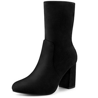 Stretch Foldable Sock Boot Round Toe Block Heel Ankle Boots for Women