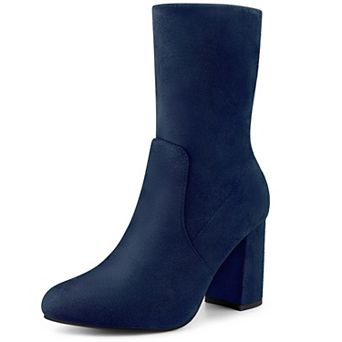 Stretch Foldable Sock Boot Round Toe Block Heel Ankle Boots for Women
